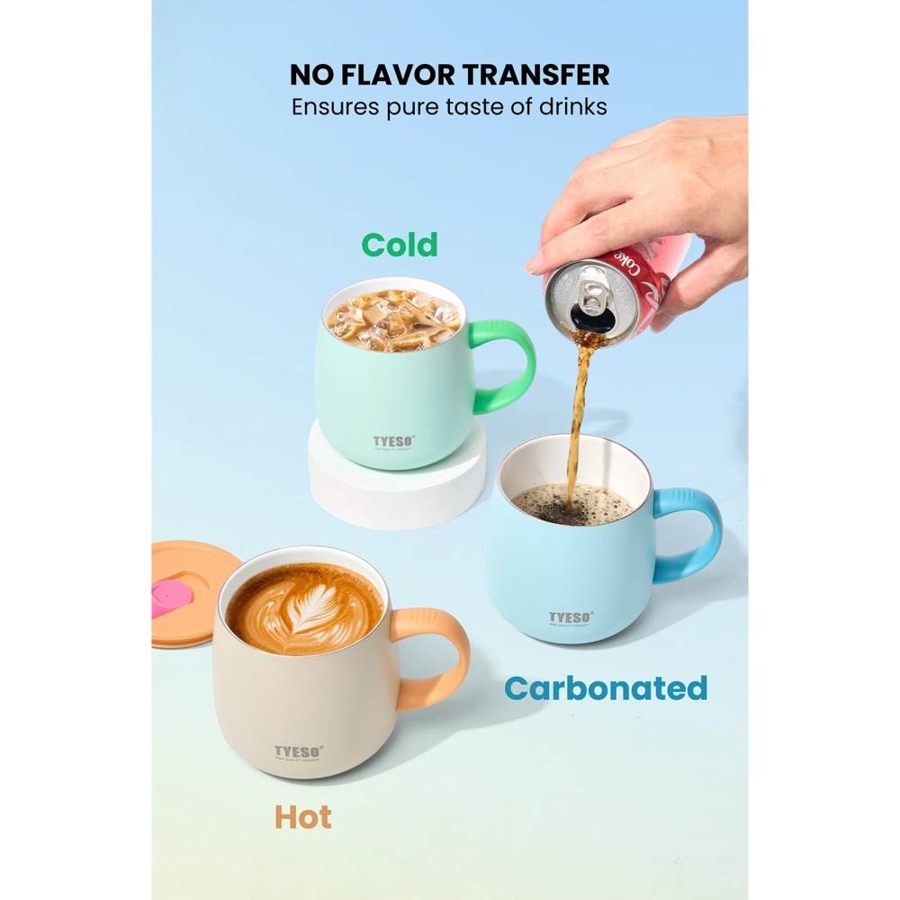 TYESO泰碩新款大肚馬克杯355ml 304不鏽鋼保溫杯高顏值陶瓷涂層內膽咖啡杯 多巴胺配色小清新辦公杯保溫杯-細節圖11