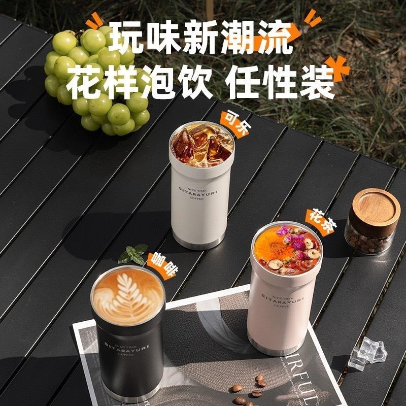 SITARAYURI運動保溫杯420ml 304不鏽鋼保溫保冷咖啡杯 旋轉杯蓋手提保溫水壺 環保隨行咖啡杯 不鏽鋼車載杯-細節圖4