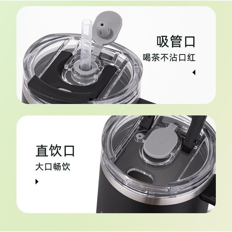 SITARAYURI雙飲保溫杯900ml 304不鏽鋼手柄冰霸杯 雙飲防塵蓋吸管咖啡杯 防漏手把冰霸杯 保溫環保車載杯-細節圖6
