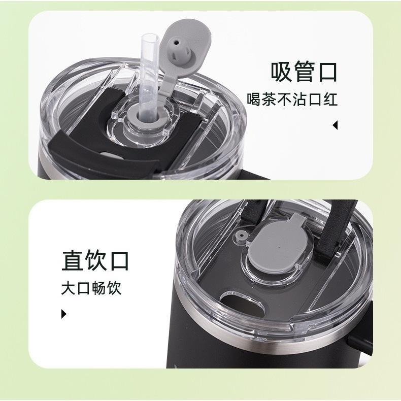 SITARAYURI雙飲保溫杯900ml 304不鏽鋼手柄冰霸杯 雙飲防塵蓋吸管咖啡杯 防漏手把冰霸杯 保溫環保車載杯-細節圖6