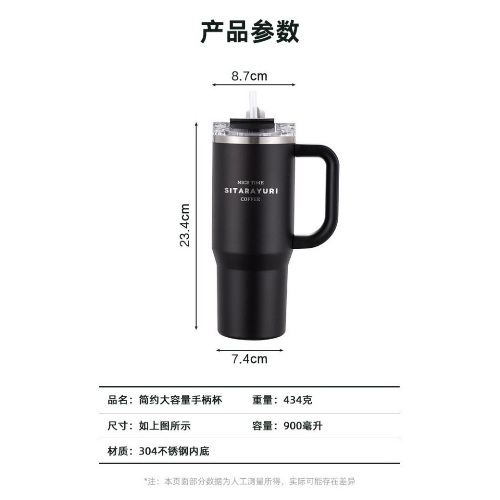 SITARAYURI雙飲保溫杯900ml 304不鏽鋼手柄冰霸杯 雙飲防塵蓋吸管咖啡杯 防漏手把冰霸杯 保溫環保車載杯-細節圖10
