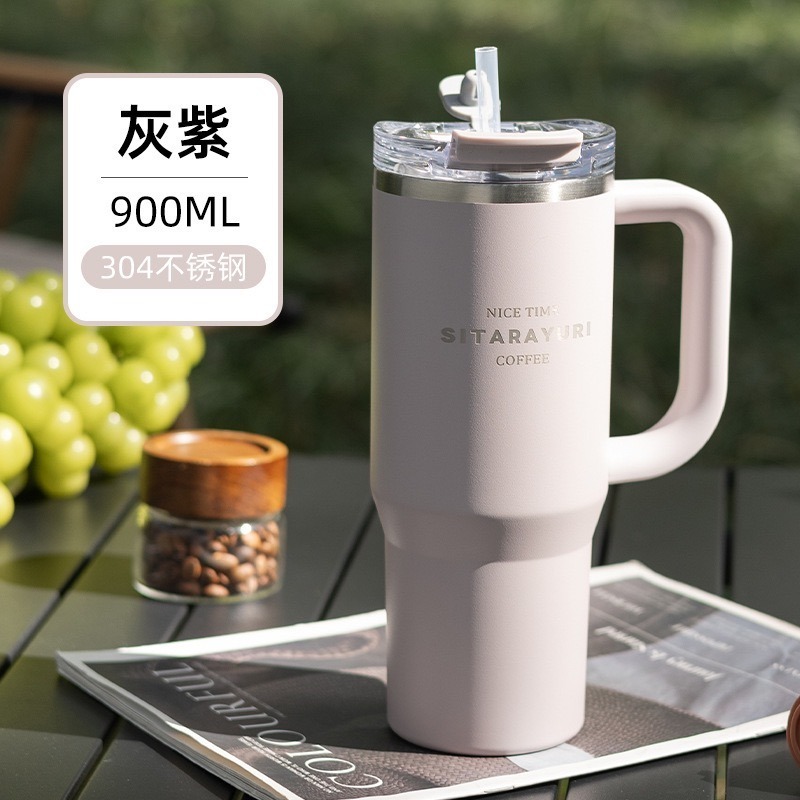 SITARAYURI雙飲保溫杯900ml 304不鏽鋼手柄冰霸杯 雙飲防塵蓋吸管咖啡杯 防漏手把冰霸杯 保溫環保車載杯-規格圖10