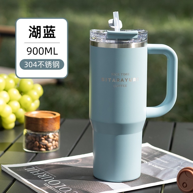 SITARAYURI雙飲保溫杯900ml 304不鏽鋼手柄冰霸杯 雙飲防塵蓋吸管咖啡杯 防漏手把冰霸杯 保溫環保車載杯-規格圖10