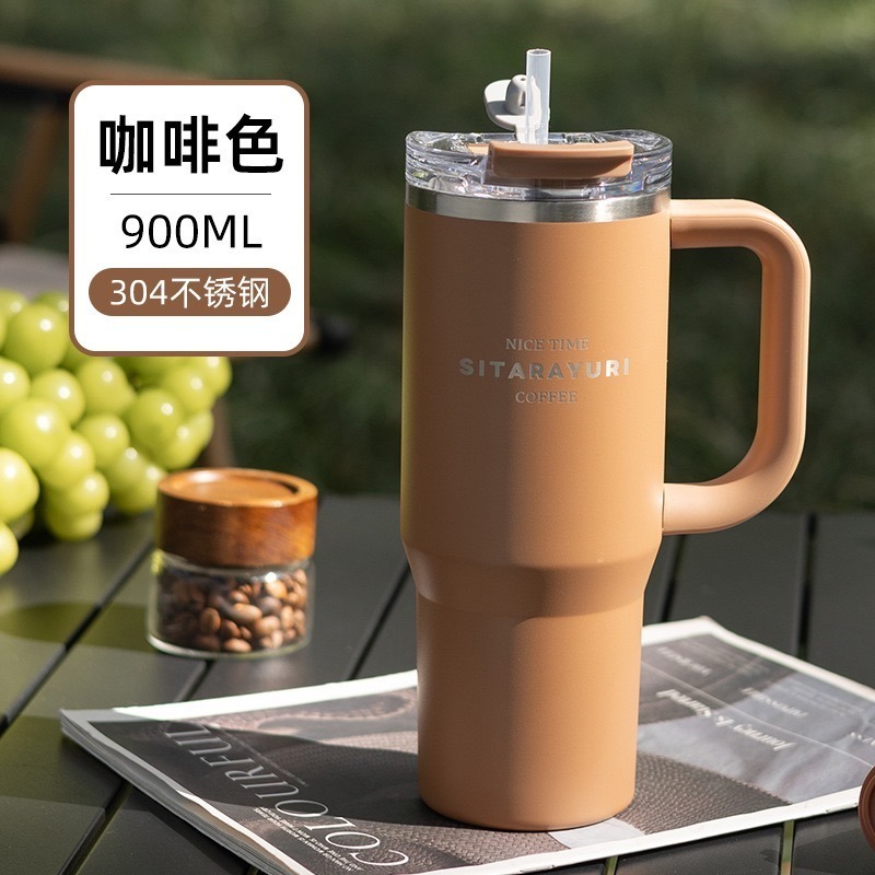 SITARAYURI雙飲保溫杯900ml 304不鏽鋼手柄冰霸杯 雙飲防塵蓋吸管咖啡杯 防漏手把冰霸杯 保溫環保車載杯-規格圖10