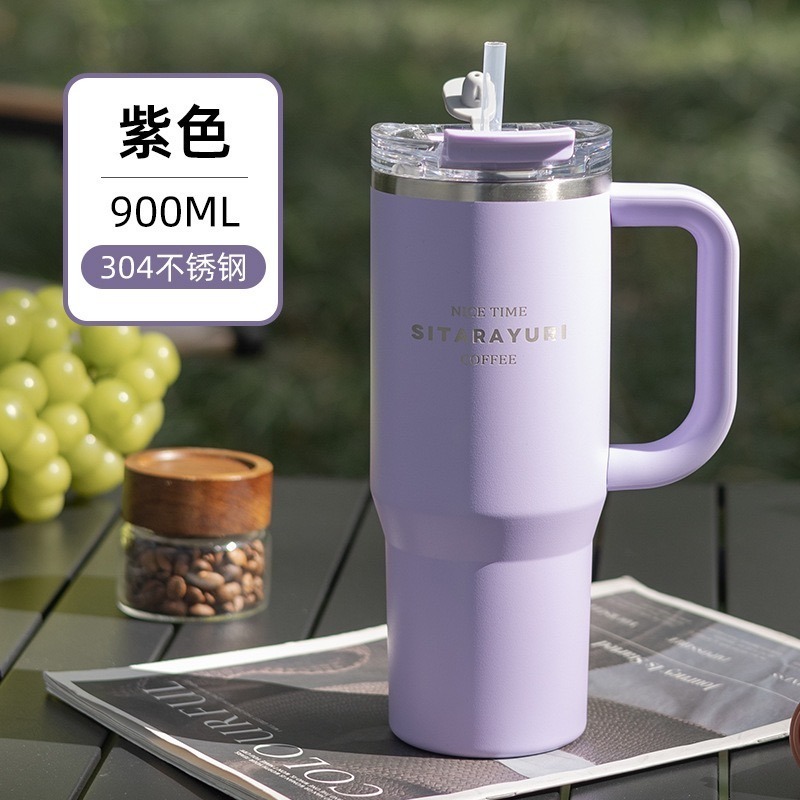 SITARAYURI雙飲保溫杯900ml 304不鏽鋼手柄冰霸杯 雙飲防塵蓋吸管咖啡杯 防漏手把冰霸杯 保溫環保車載杯-規格圖10