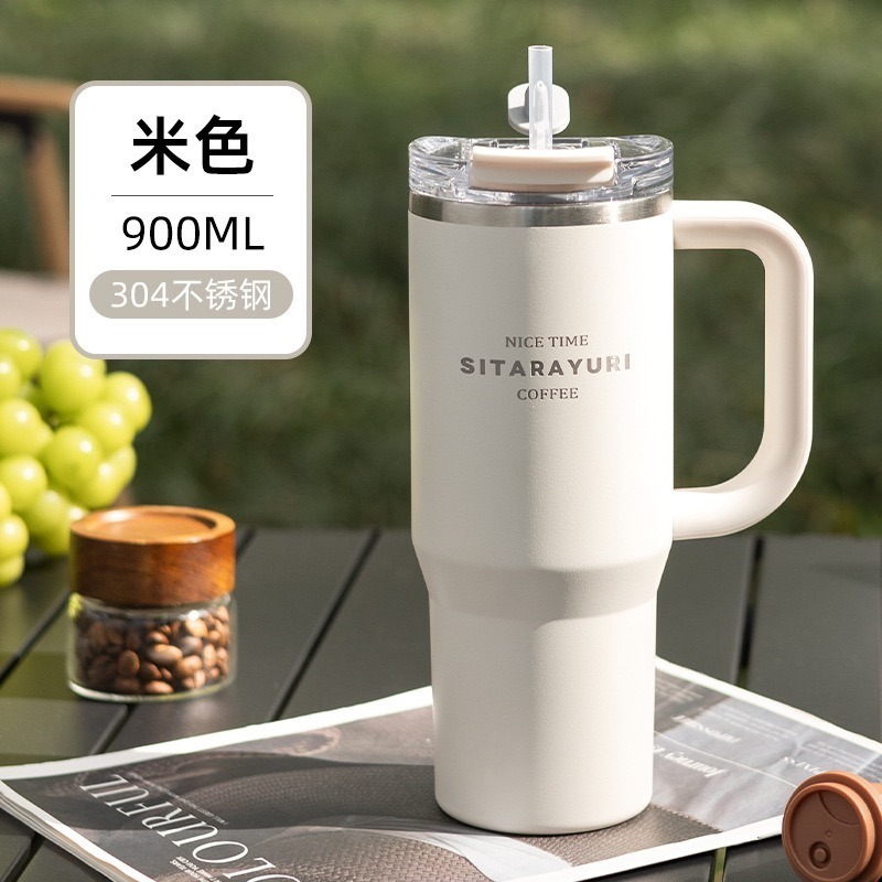 SITARAYURI雙飲保溫杯900ml 304不鏽鋼手柄冰霸杯 雙飲防塵蓋吸管咖啡杯 防漏手把冰霸杯 保溫環保車載杯-規格圖10