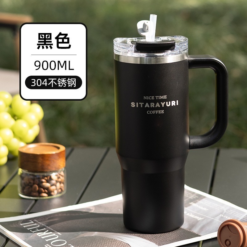 SITARAYURI雙飲保溫杯900ml 304不鏽鋼手柄冰霸杯 雙飲防塵蓋吸管咖啡杯 防漏手把冰霸杯 保溫環保車載杯-規格圖10