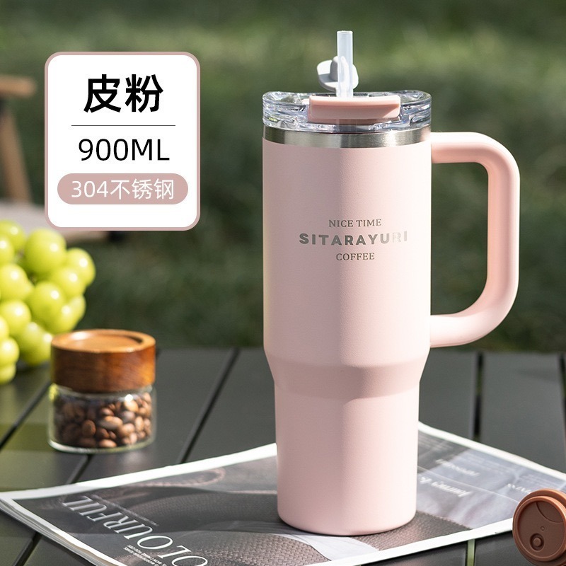 SITARAYURI雙飲保溫杯900ml 304不鏽鋼手柄冰霸杯 雙飲防塵蓋吸管咖啡杯 防漏手把冰霸杯 保溫環保車載杯-規格圖10