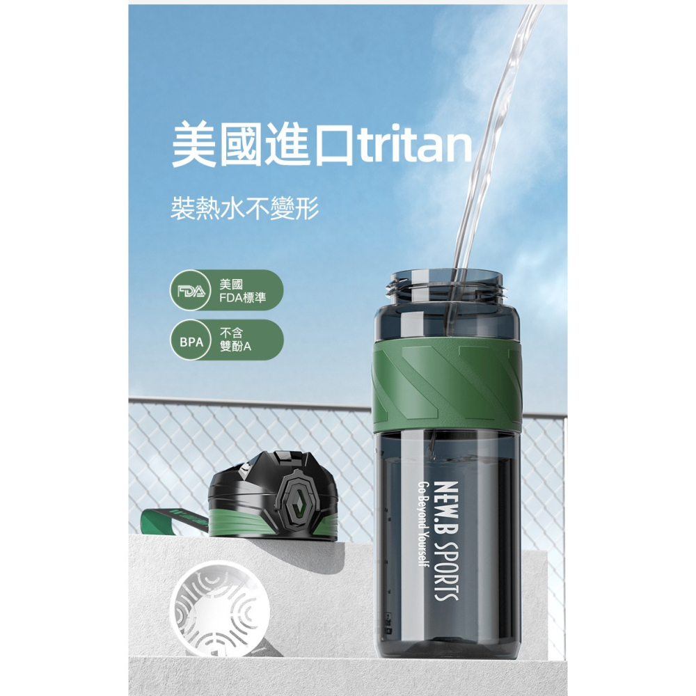 NEW.B星曜運動水壺 TRITAN材質直飲吸管隨行杯 一鍵彈蓋安全鎖防漏健身水杯 矽膠套防滑防燙運動水壺 提繩便攜水壺-細節圖2