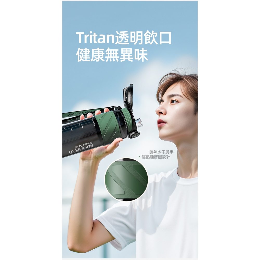 NEW.B星曜運動水壺 TRITAN材質直飲吸管隨行杯 一鍵彈蓋安全鎖防漏健身水杯 矽膠套防滑防燙運動水壺 提繩便攜水壺-細節圖3