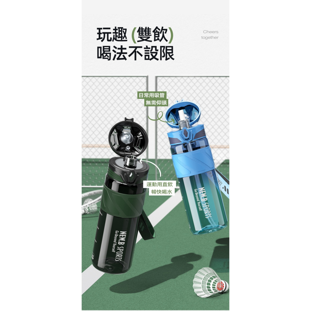 NEW.B星曜運動水壺 TRITAN材質直飲吸管隨行杯 一鍵彈蓋安全鎖防漏健身水杯 矽膠套防滑防燙運動水壺 提繩便攜水壺-細節圖11