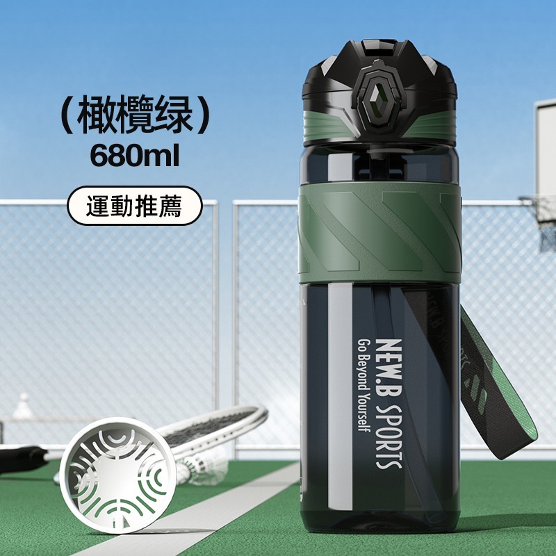 NEW.B星曜運動水壺 TRITAN材質直飲吸管隨行杯 一鍵彈蓋安全鎖防漏健身水杯 矽膠套防滑防燙運動水壺 提繩便攜水壺-規格圖11
