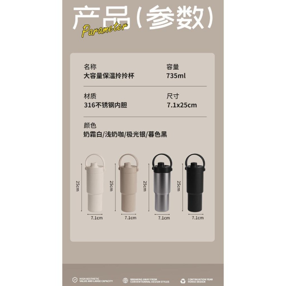 新款 735ml陶瓷塗層內膽一杯三飲保溫杯 手提吸管陶瓷冰霸杯 車載吸管咖啡杯 戶外運動不鏽鋼運動水壺 大容量隨行咖啡杯-細節圖9