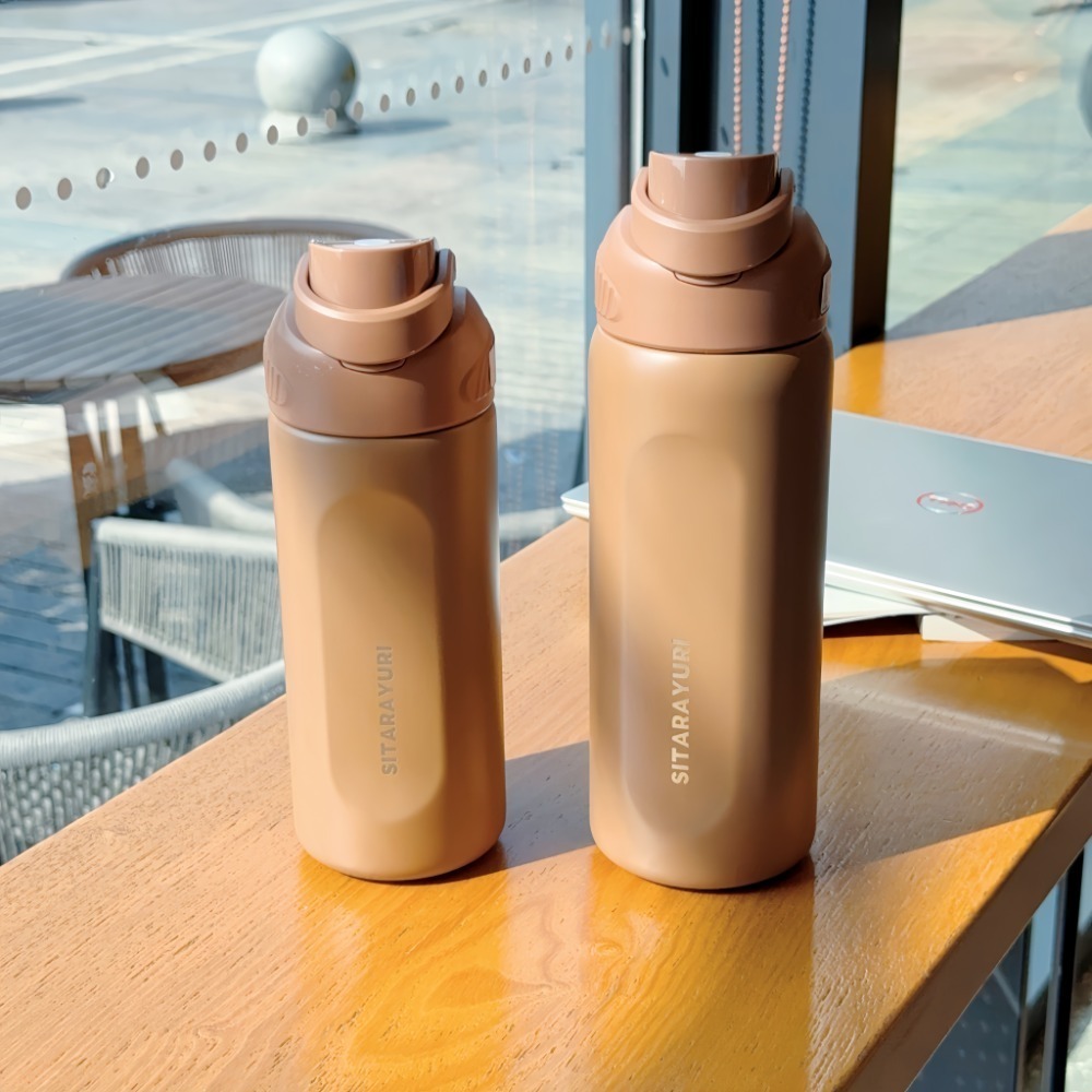 免運 SITARAYURI翻蓋提手運動水壺580ml/800ml 304不鏽鋼手提保溫杯按壓彈蓋隨行環保咖啡杯車載保溫杯-規格圖9