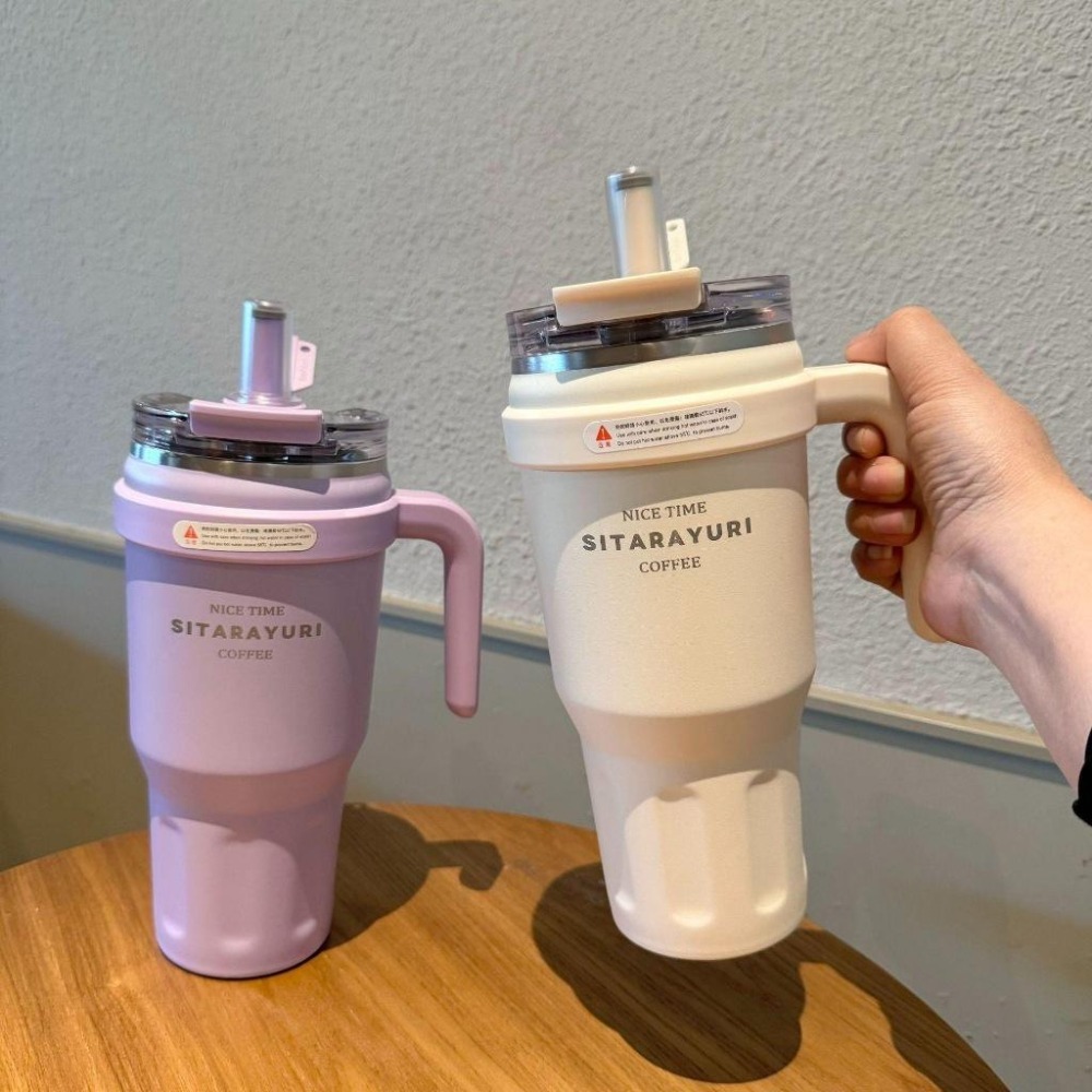 新款SITARAYURI雙飲保溫杯 304不鏽鋼1100ml冰霸杯 雙飲防塵蓋吸管大象杯 手把冰霸杯 環保咖啡杯 車載杯-細節圖2