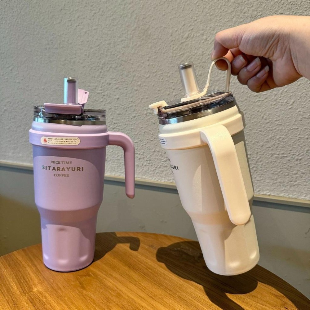 新款SITARAYURI雙飲保溫杯 304不鏽鋼1100ml冰霸杯 雙飲防塵蓋吸管大象杯 手把冰霸杯 環保咖啡杯 車載杯-細節圖3