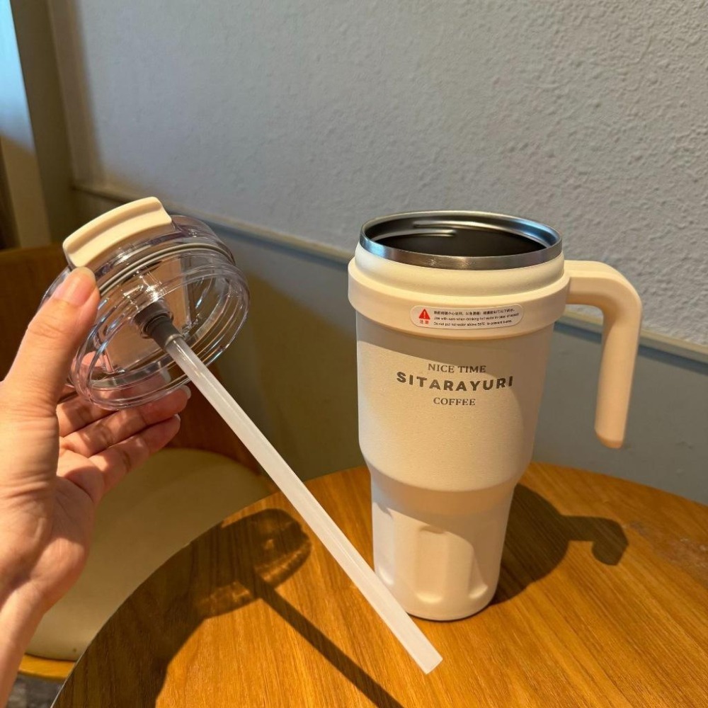 新款SITARAYURI雙飲保溫杯 304不鏽鋼1100ml冰霸杯 雙飲防塵蓋吸管大象杯 手把冰霸杯 環保咖啡杯 車載杯-細節圖5