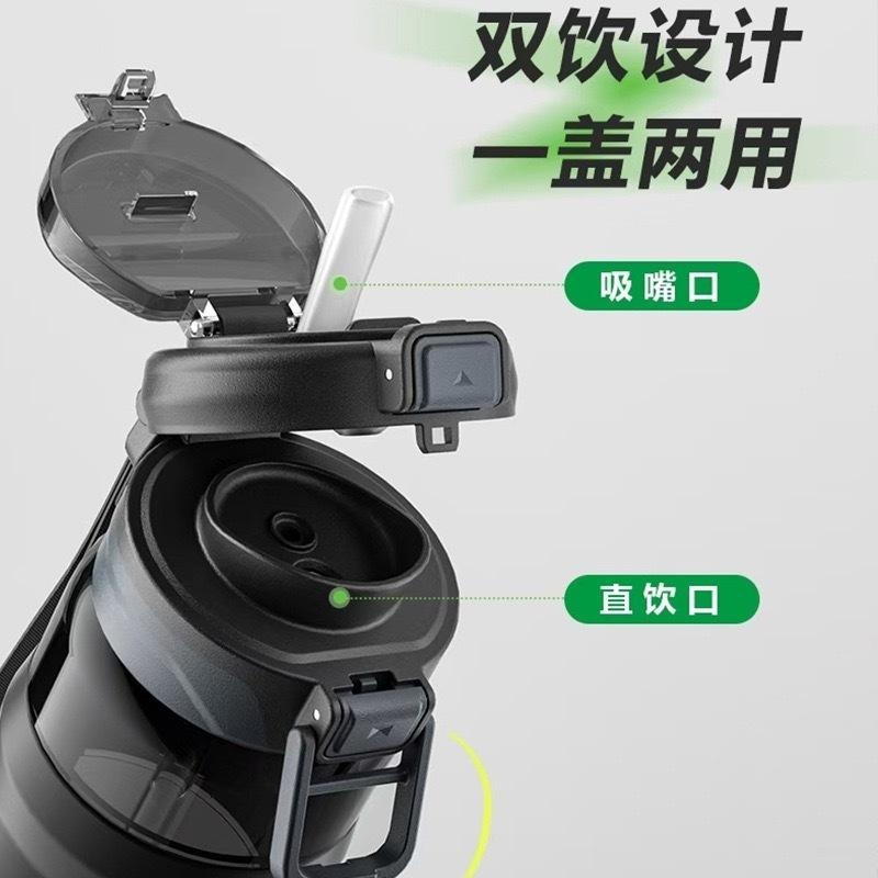 KANGZYUAN運動水壺 TRITAN材質吸管隨行杯 一鍵彈蓋安全鎖防漏健身水杯 矽膠套防滑防燙運動水壺 提繩便攜水壺-細節圖3