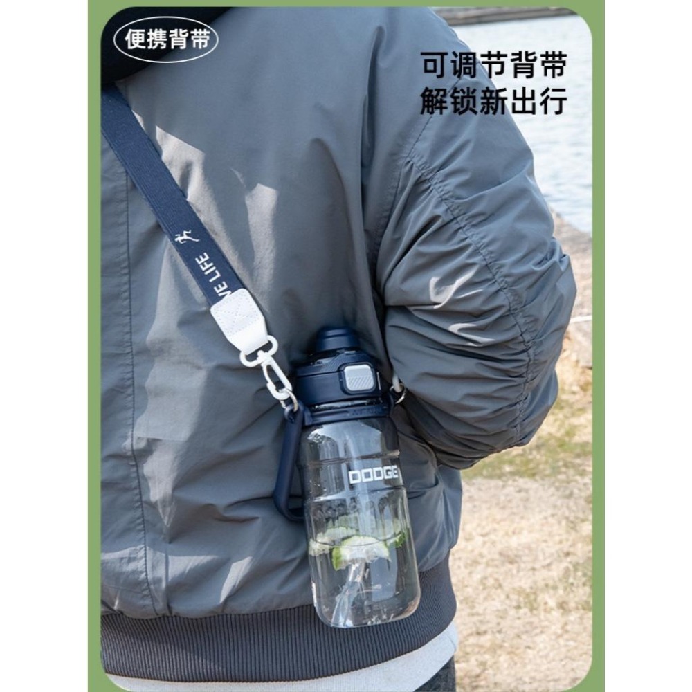 道奇路途風光雙飲運動水壺1000ml TRITAN耐溫手提揹帶吸管水壺按鍵彈蓋雙飲式防漏 可調節提帶隱藏手提多功能運動壺-細節圖4