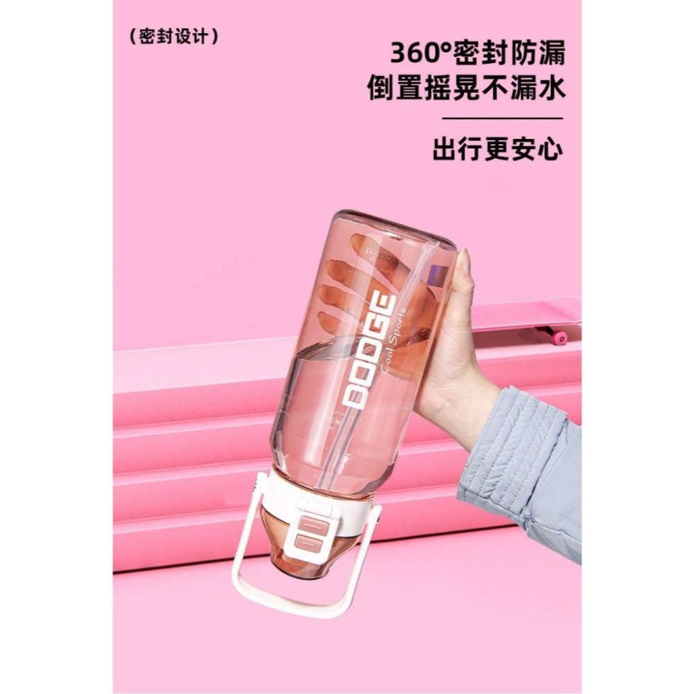 道奇酷甜雙飲肚肚運動水壺 TRITAN耐溫手提吸管水壺 按鍵彈蓋雙飲式吸管防漏水壺 手提彩色透明運動水壺 旋轉杯蓋吸管杯-細節圖6