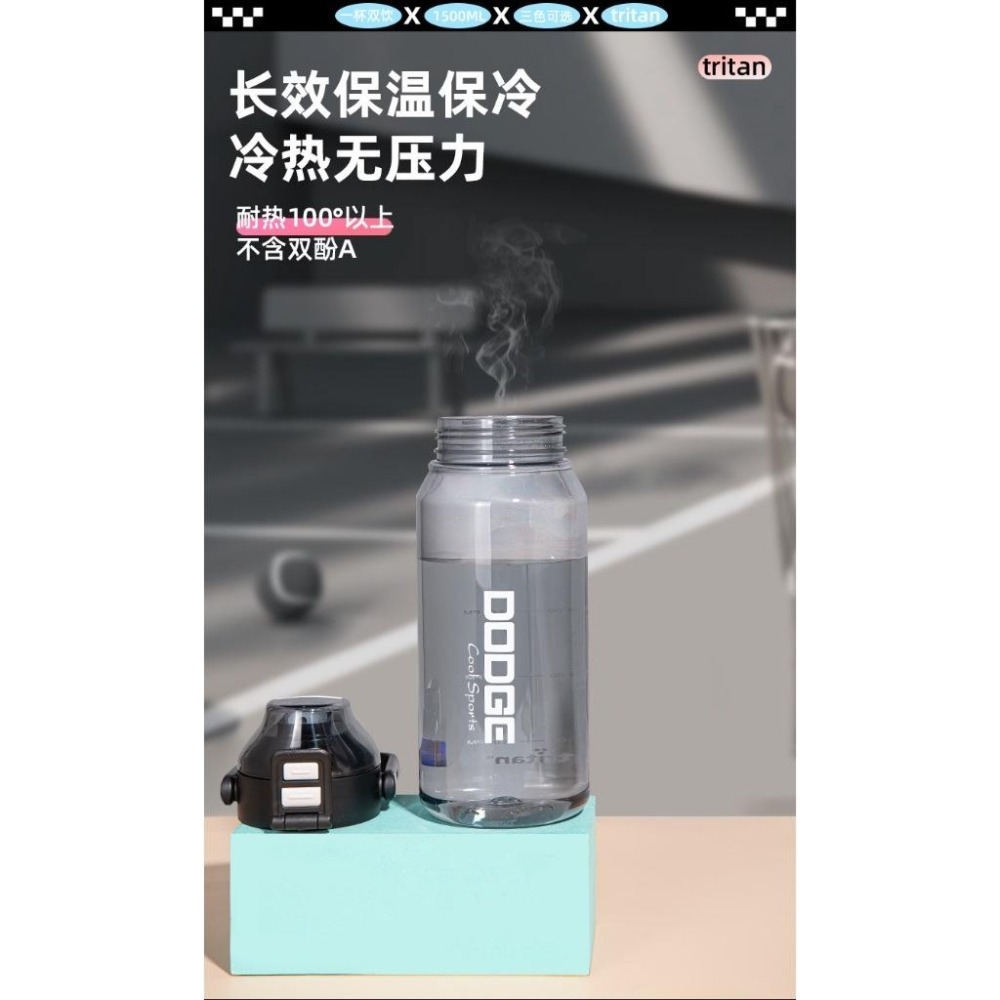 道奇酷甜雙飲肚肚運動水壺 TRITAN耐溫手提吸管水壺 按鍵彈蓋雙飲式吸管防漏水壺 手提彩色透明運動水壺 旋轉杯蓋吸管杯-細節圖7