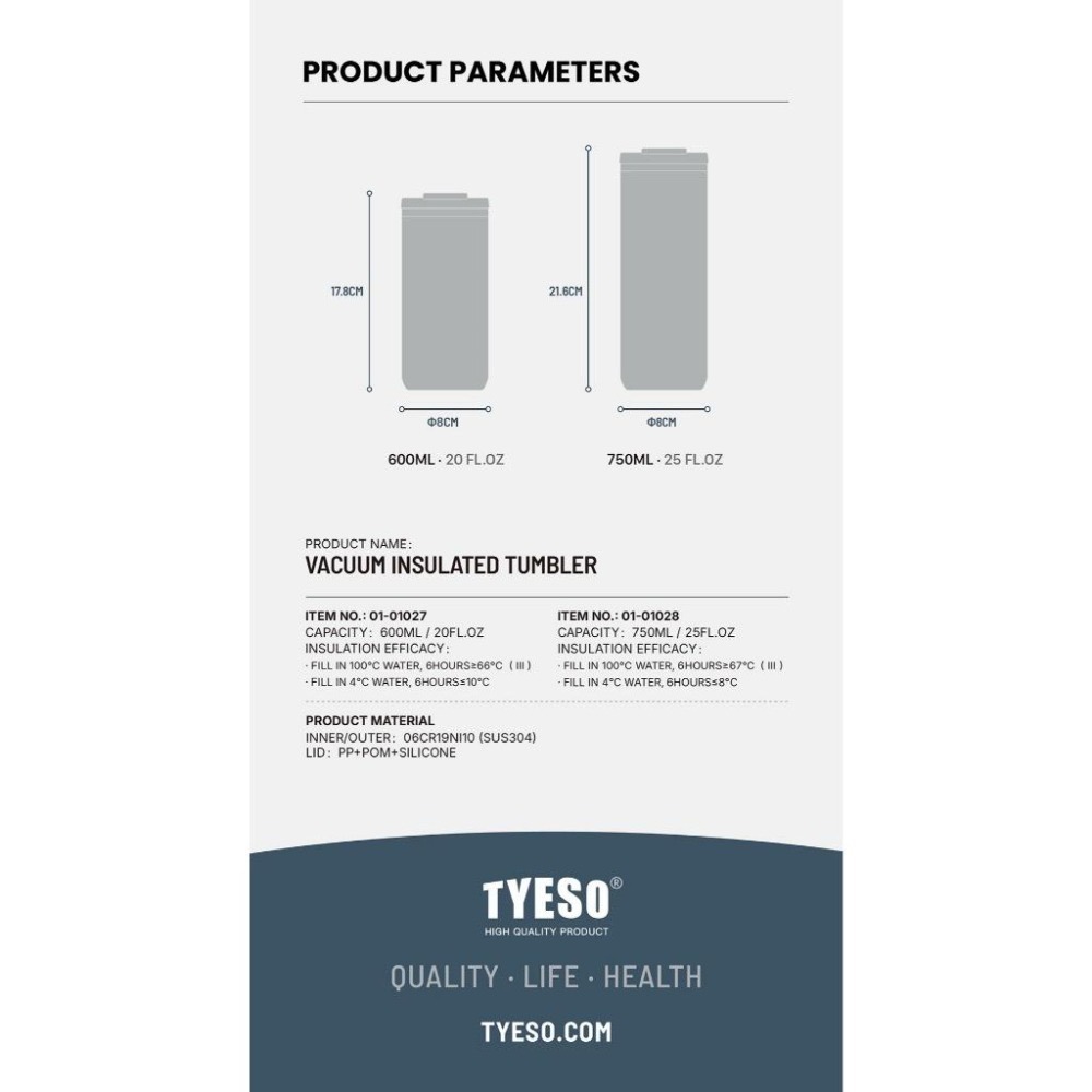 TYESO 泰碩保溫杯 咖啡杯600ml/750ml 304不鏽鋼輕巧隨行杯 環保防漏車載咖啡杯 翻蓋直身不鏽鋼保溫杯-細節圖9