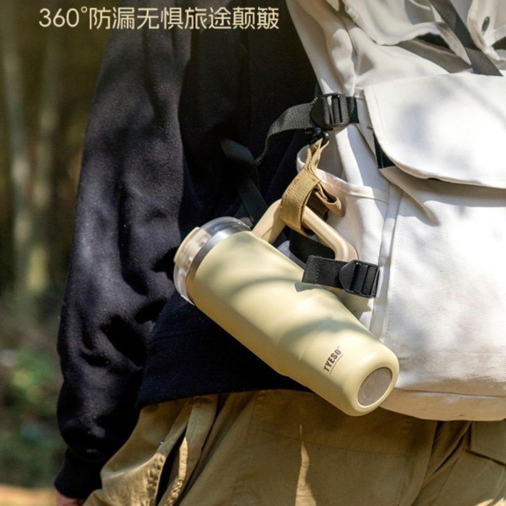 新款現貨 TYESO手把冰霸杯 304不鏽鋼保溫杯 旋轉杯蓋雙飲吸管保溫杯 大容量手把冰霸杯 環保咖啡杯 車載保溫保冷杯-細節圖3