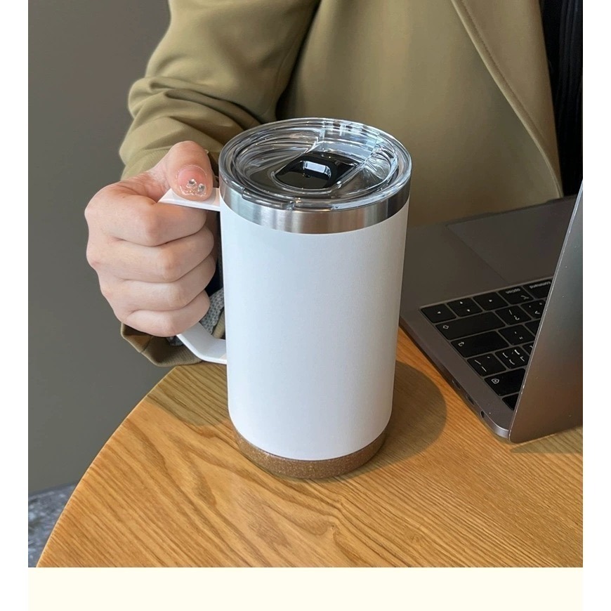 TYESO泰碩咖啡杯530ml/710ml 304不鏽鋼直飲杯蓋防滑軟木杯墊保溫杯帶手柄保溫咖啡杯 雙層不鏽鋼真空保溫杯-細節圖6