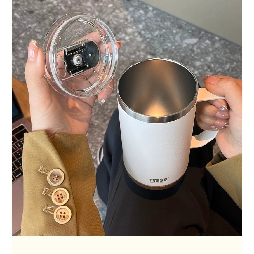 TYESO泰碩咖啡杯530ml/710ml 304不鏽鋼直飲杯蓋防滑軟木杯墊保溫杯帶手柄保溫咖啡杯 雙層不鏽鋼真空保溫杯-細節圖7