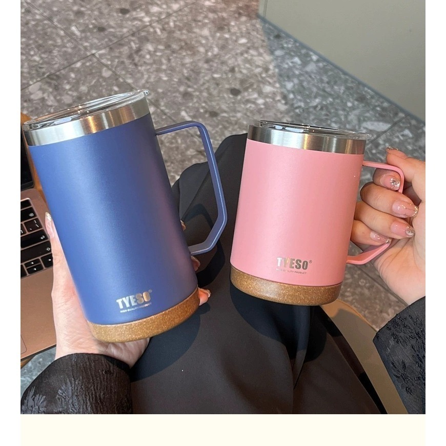 TYESO泰碩咖啡杯530ml/710ml 304不鏽鋼直飲杯蓋防滑軟木杯墊保溫杯帶手柄保溫咖啡杯 雙層不鏽鋼真空保溫杯-細節圖9