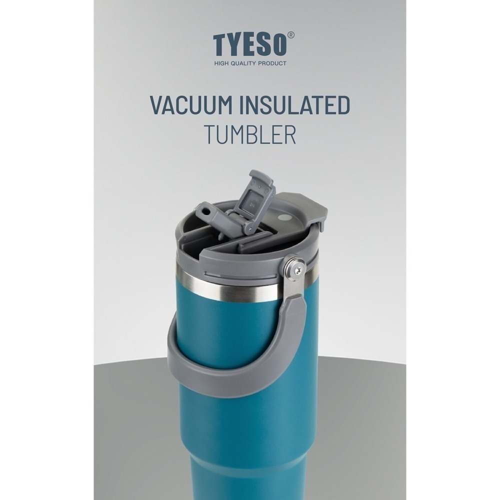 TYESO 泰碩提手吸管保溫杯 雙飲式杯蓋冰霸杯 防漏帶手提保溫杯 保溫保冷咖啡杯 大容量吸管直飲保溫杯-細節圖2