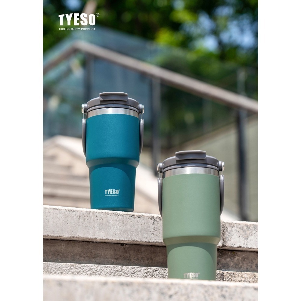 TYESO 泰碩提手吸管保溫杯 雙飲式杯蓋冰霸杯 防漏帶手提保溫杯 保溫保冷咖啡杯 大容量吸管直飲保溫杯-細節圖3