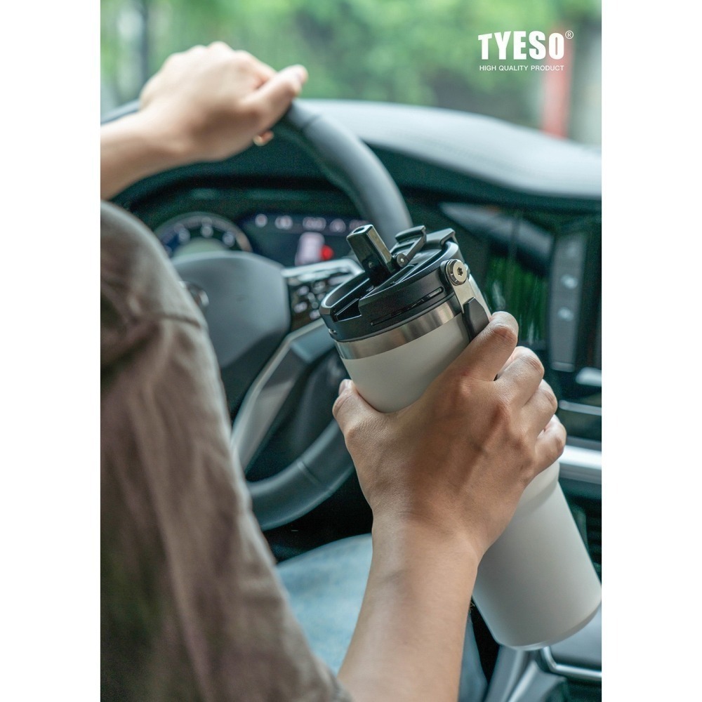 TYESO 泰碩提手吸管保溫杯 雙飲式杯蓋冰霸杯 防漏帶手提保溫杯 保溫保冷咖啡杯 大容量吸管直飲保溫杯-細節圖4