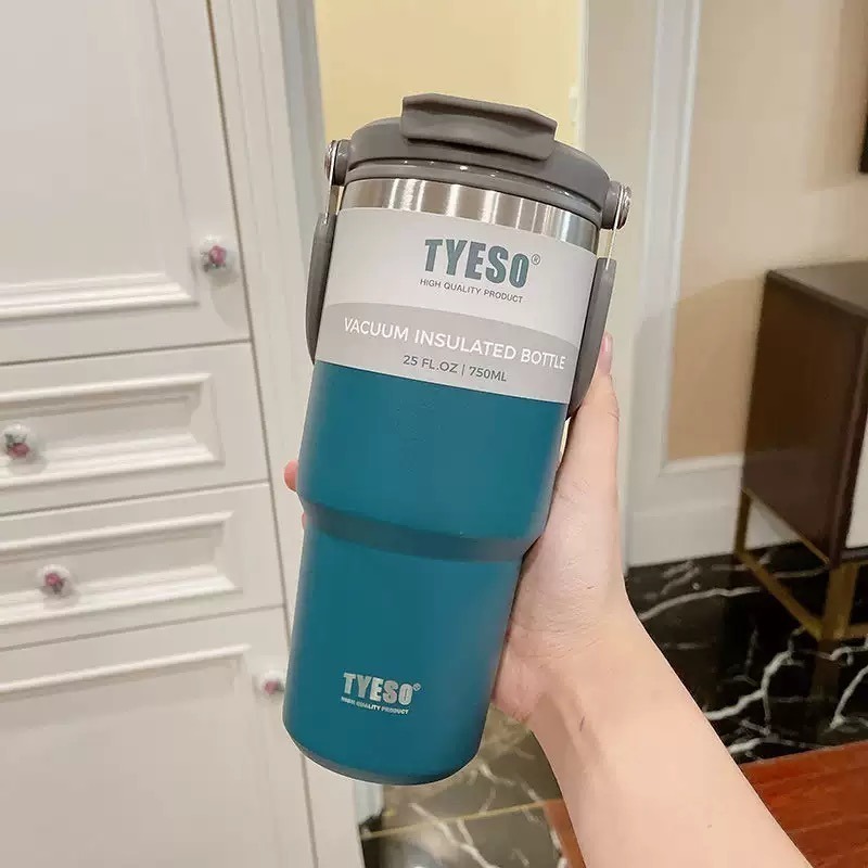 TYESO 泰碩提手吸管保溫杯 雙飲式杯蓋冰霸杯 防漏帶手提保溫杯 保溫保冷咖啡杯 大容量吸管直飲保溫杯-規格圖8