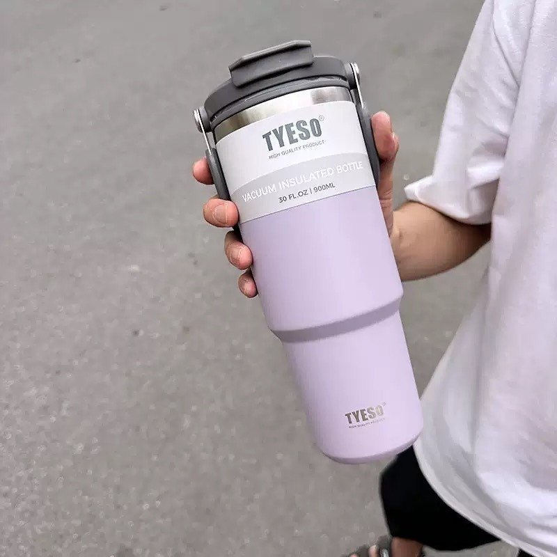 TYESO 泰碩提手吸管保溫杯 雙飲式杯蓋冰霸杯 防漏帶手提保溫杯 保溫保冷咖啡杯 大容量吸管直飲保溫杯-規格圖8