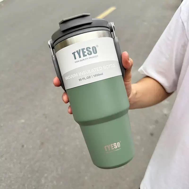 TYESO 泰碩提手吸管保溫杯 雙飲式杯蓋冰霸杯 防漏帶手提保溫杯 保溫保冷咖啡杯 大容量吸管直飲保溫杯-規格圖8
