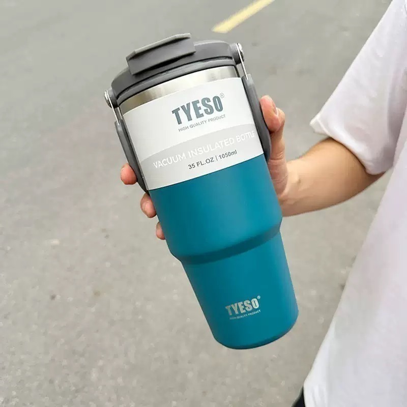 【限時購】TYESO泰碩提手吸管保溫杯 600/750/900/1050/1200ml雙飲式杯蓋冰霸杯 隨行車載咖啡杯-規格圖9