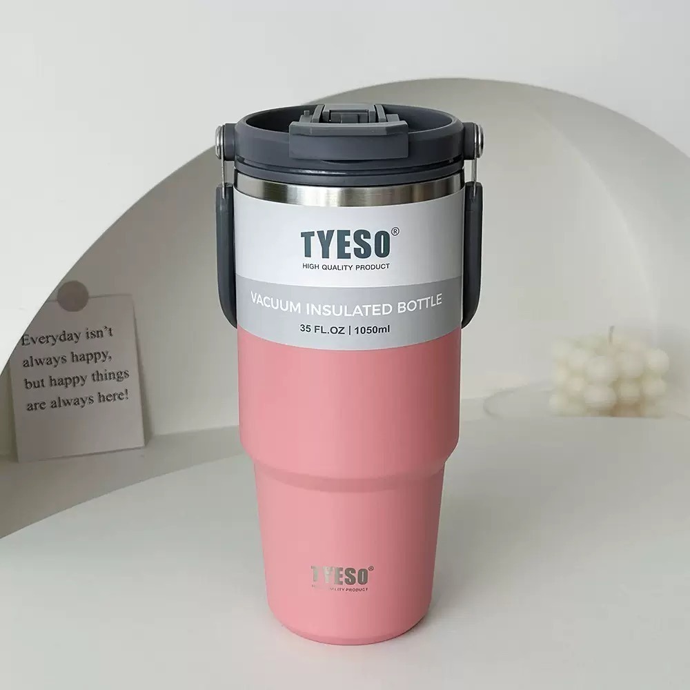 【限時購】TYESO泰碩提手吸管保溫杯 600/750/900/1050/1200ml雙飲式杯蓋冰霸杯 隨行車載咖啡杯-規格圖9