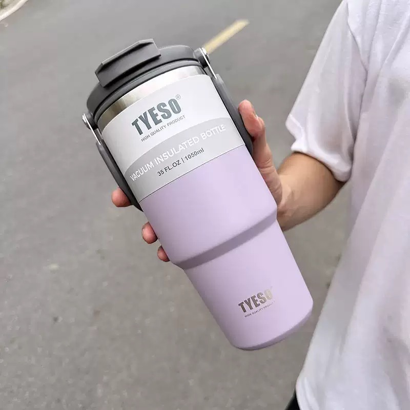 【限時購】TYESO泰碩提手吸管保溫杯 600/750/900/1050/1200ml雙飲式杯蓋冰霸杯 隨行車載咖啡杯-規格圖9