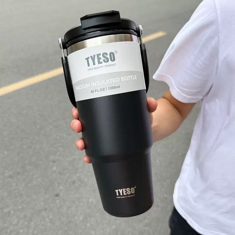 【限時購】TYESO泰碩提手吸管保溫杯 600/750/900/1050/1200ml雙飲式杯蓋冰霸杯 隨行車載咖啡杯-規格圖9