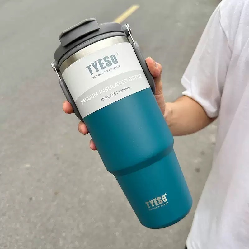 TYESO 泰碩提手吸管保溫杯 雙飲式杯蓋冰霸杯 防漏帶手提保溫杯 保溫保冷咖啡杯 大容量吸管直飲保溫杯-規格圖8