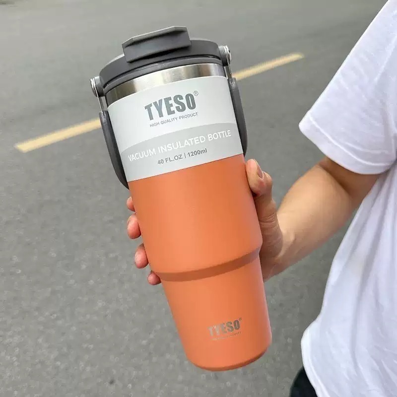 TYESO 泰碩提手吸管保溫杯 雙飲式杯蓋冰霸杯 防漏帶手提保溫杯 保溫保冷咖啡杯 大容量吸管直飲保溫杯-規格圖8