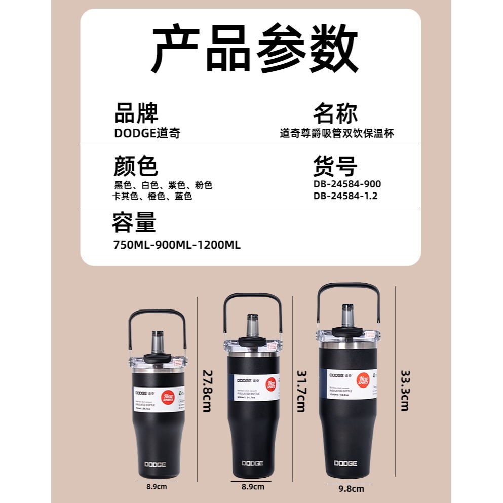 DODGE道奇尊爵吸管雙飲保溫杯 750ml/900ml/1200ml304不鏽鋼手提冰霸杯 雙飲式旋轉杯蓋防漏大象杯-細節圖11