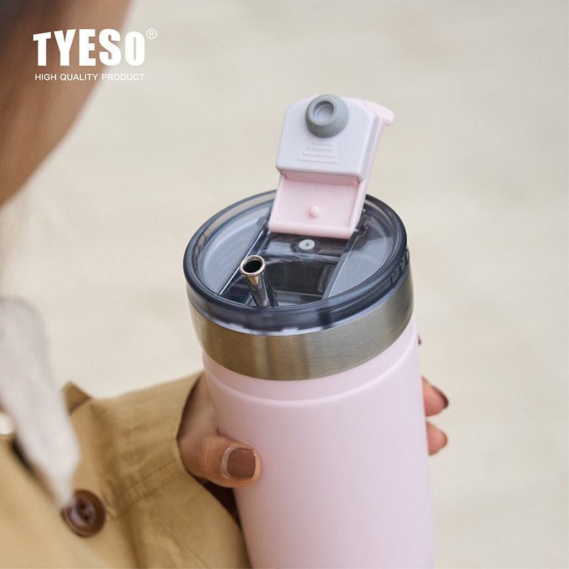 新款 TYESO 泰碩不鏽鋼保溫杯550ml/710ml 304不鏽鋼大容量保溫杯防漏旋轉杯蓋辦公便攜咖啡杯車載杯露營杯-細節圖2