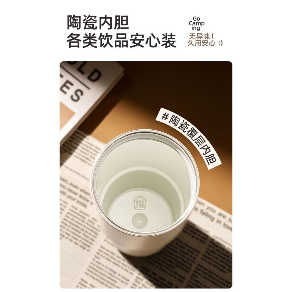 新款 陶瓷塗層內膽一杯三飲保溫杯800ml 手提吸管陶瓷冰霸杯 車載吸管咖啡杯 戶外運動不鏽鋼運動水壺 大容量隨行咖啡杯-細節圖3