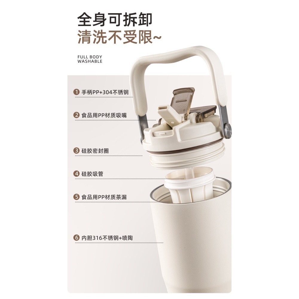 新款 陶瓷塗層內膽一杯三飲保溫杯800ml 手提吸管陶瓷冰霸杯 車載吸管咖啡杯 戶外運動不鏽鋼運動水壺 大容量隨行咖啡杯-細節圖10