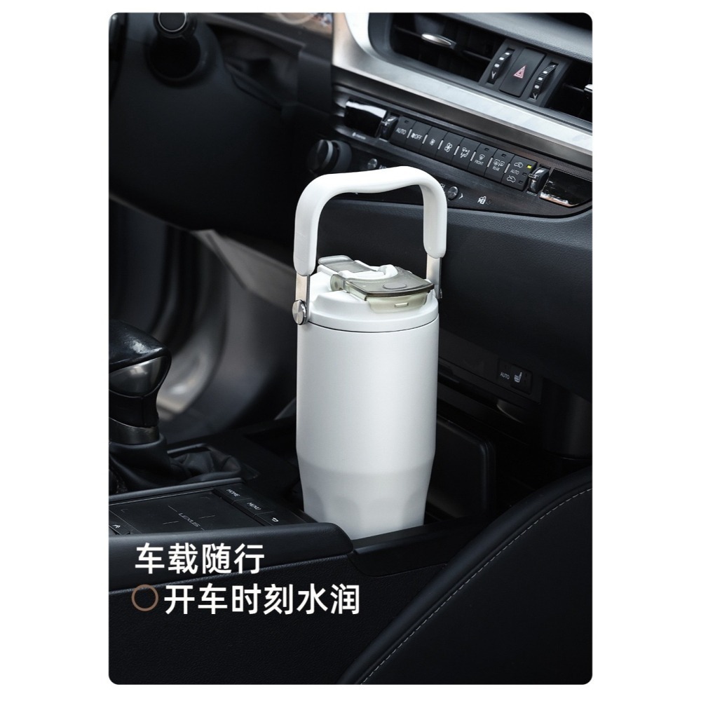 新款 陶瓷塗層內膽一杯三飲保溫杯800ml 手提吸管陶瓷冰霸杯 車載吸管咖啡杯 戶外運動不鏽鋼運動水壺 大容量隨行咖啡杯-細節圖11