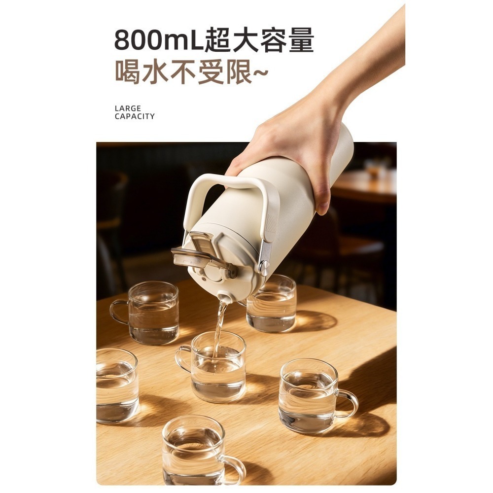 新款 陶瓷塗層內膽一杯三飲保溫杯800ml 手提吸管陶瓷冰霸杯 車載吸管咖啡杯 戶外運動不鏽鋼運動水壺 大容量隨行咖啡杯-細節圖7