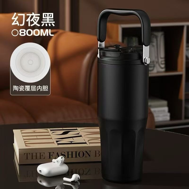 新款 陶瓷塗層內膽一杯三飲保溫杯800ml 手提吸管陶瓷冰霸杯 車載吸管咖啡杯 戶外運動不鏽鋼運動水壺 大容量隨行咖啡杯-規格圖11