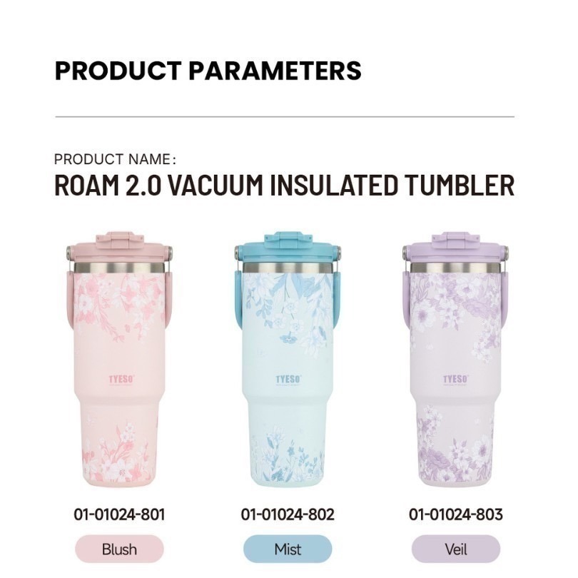 【限時購】 TYESO花卉系列雙飲手提冰霸杯 900ml提手吸管保溫杯 雙飲冰霸杯 防漏環保咖啡杯 保溫保冷隨行車載杯-細節圖7